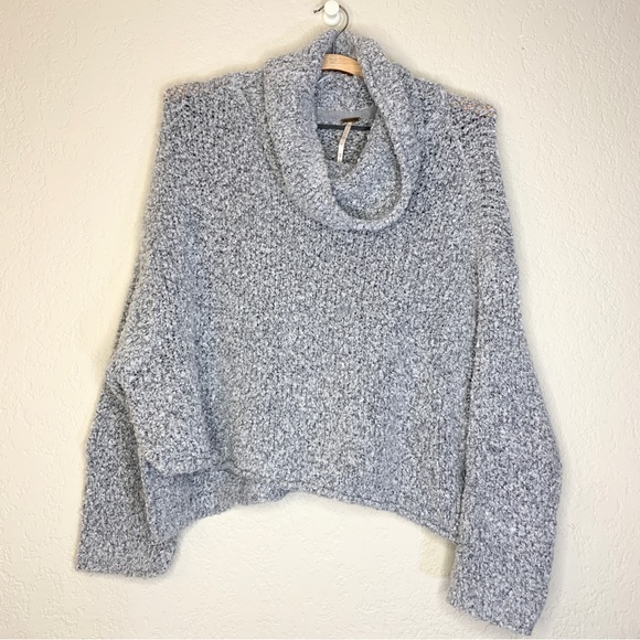 Free People BFF Knit Sweater Cowl Neck Boxy Oversized Pullover Grey Size XS - Picture 7 of 13